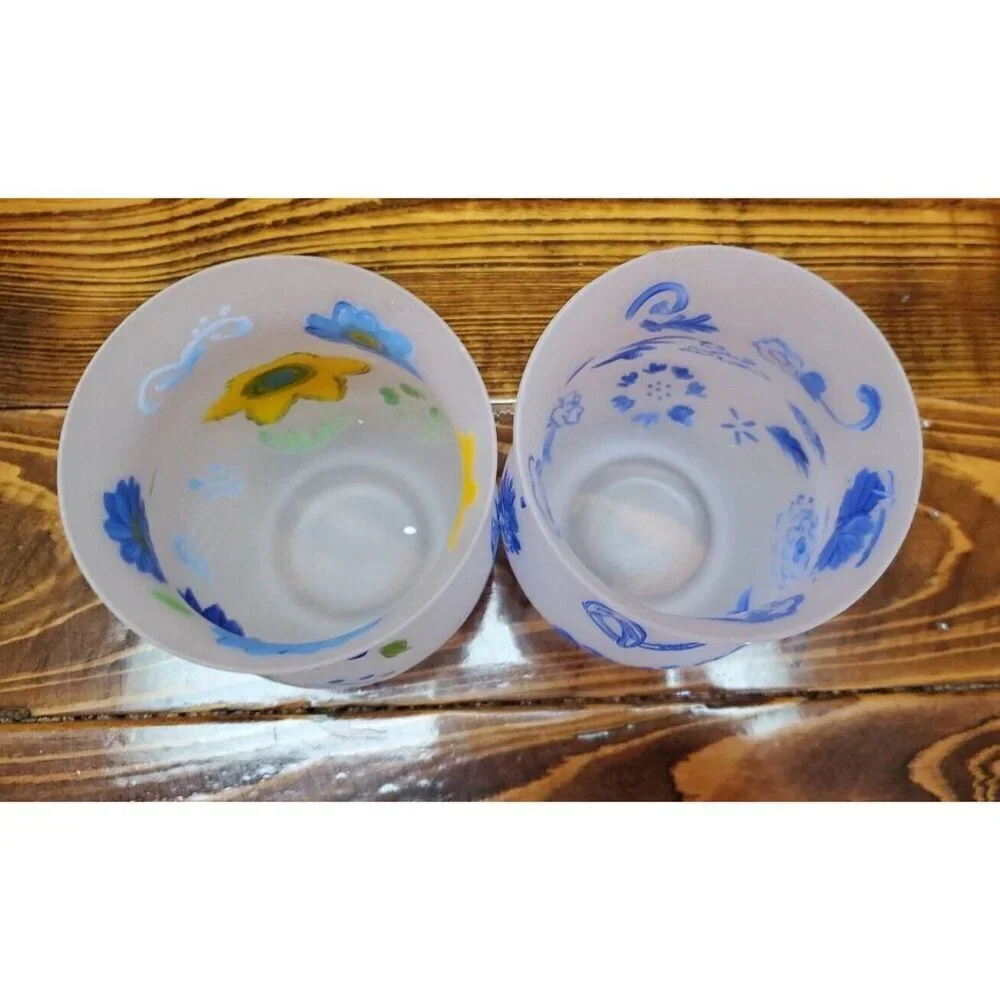Lot of 2 Hallmark Hurricane Candle Holders Set Votive Blue Yellow In box